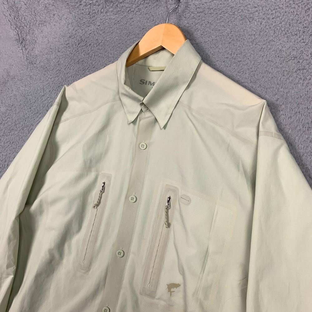 SIMMS Fishing Shirt Men's Large L Beige Performance Ripstop Long Sleeve Outdoor